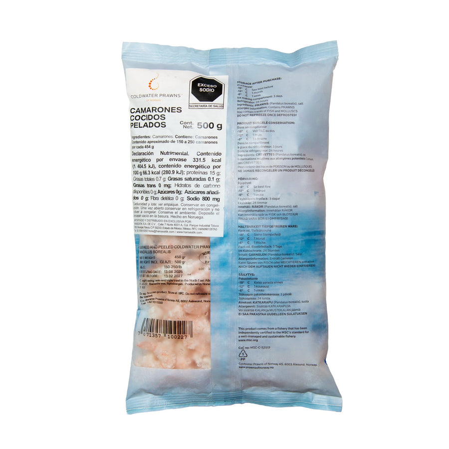 Coldwater Prawns of Norway - Gamba Árticas (150 - 250 lb) en Bolsa de 500g Camarones Coldwater Prawns of Norway