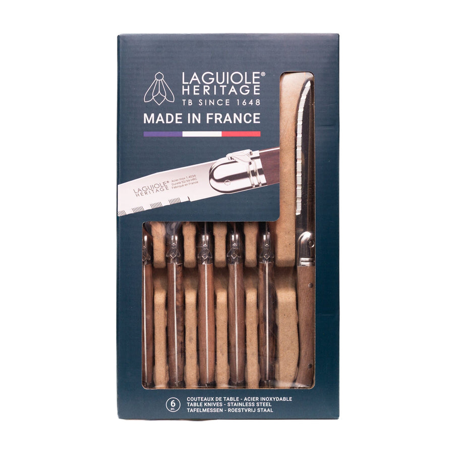 Laguiole - Set de 6 Cuchillos Laguiole Mango Madera Oscura Cuchillería Laguiole